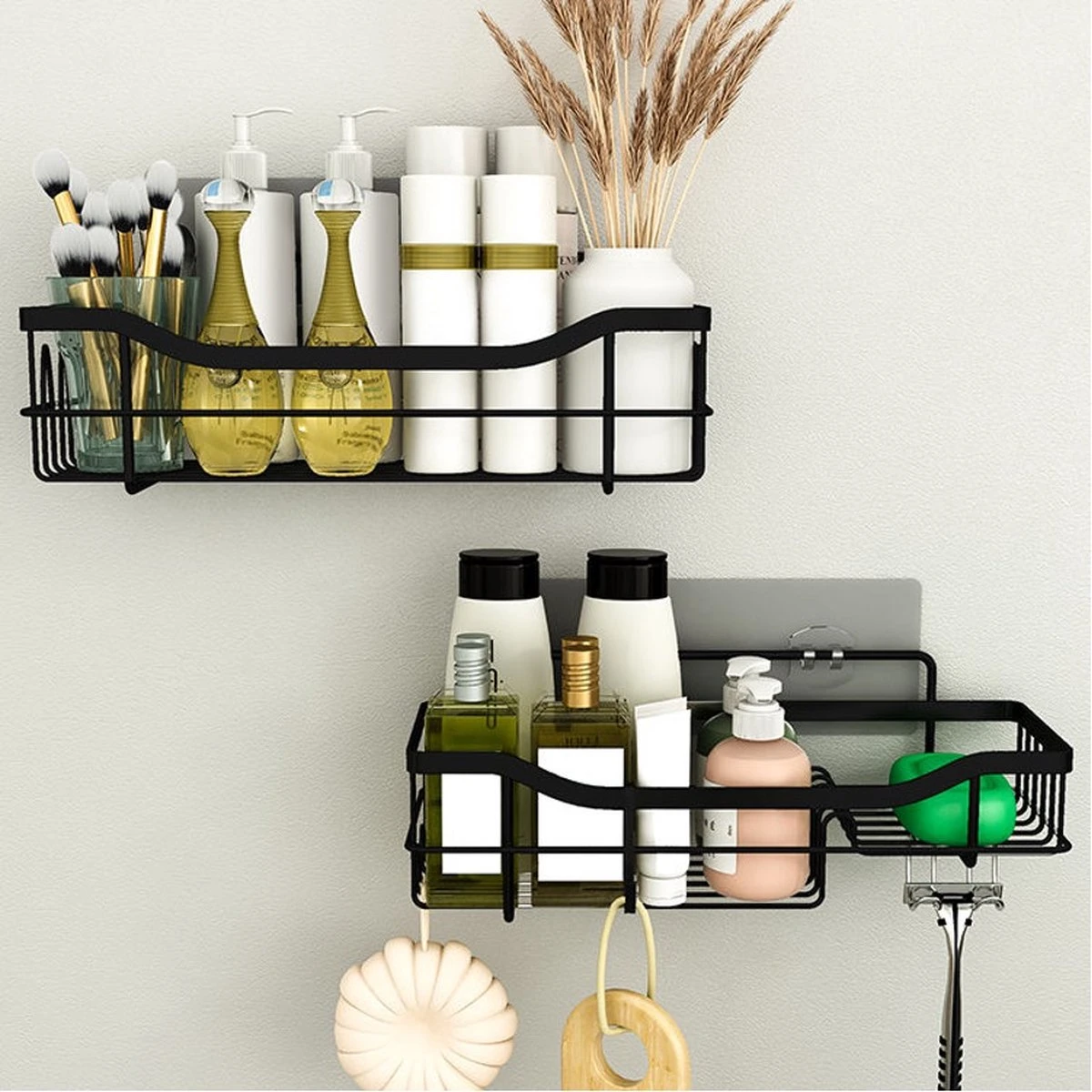 STRICX Doucherek 2 Laags Zwart - Zelfklevend Doucherek Inclusief 3 Ophanghaakjes - Doucherek Voor Badkamer / Keuken - Doucherek Met Plakstrip - Keukenrek Met Plakstrip - Badrek Douche - Kruidenrek Specerijen - Badkamerrek Douchemandje 3 STRICX Doucherek 2 Laags Zwart - Zelfklevend Doucherek Inclusief 3 Ophanghaakjes - Doucherek Voor Badkamer / Keuken - Doucherek Met Plakstrip - Keukenrek Met Plakstrip - Badrek Douche - Kruidenrek Specerijen - Badkamerrek Douchemandje