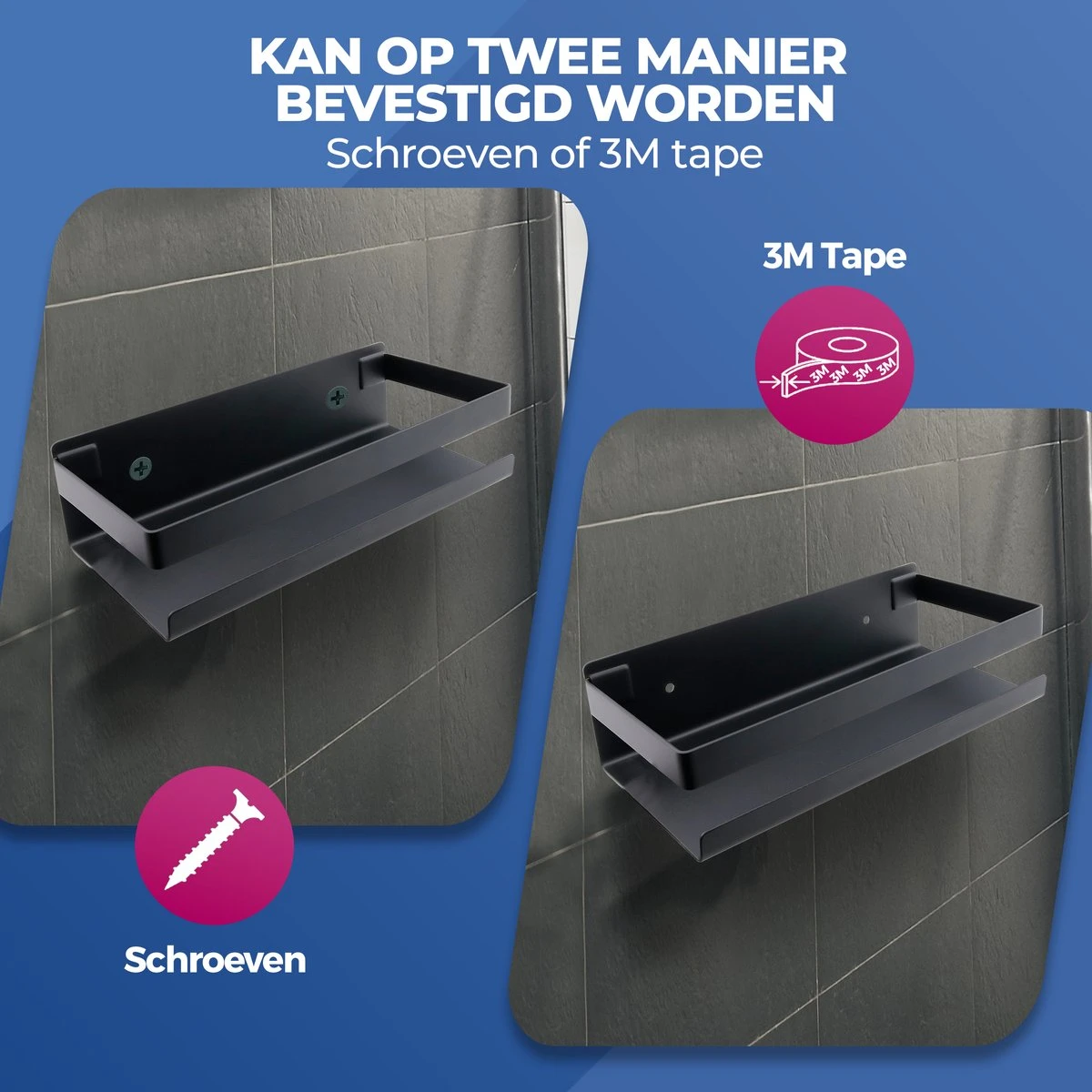 Roegaarden Doucherek Zonder Boren - Doucherekjes - Hangend - Zwart RVS - 23 CM 9 Roegaarden Doucherek Zonder Boren - Doucherekjes - Hangend - Zwart RVS - 23 CM - Afbeelding 7