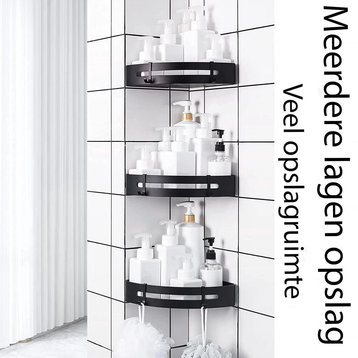 Sens Design Doucherekjes Set Van 3 - Doucherek Zonder Boren - Zwart 4 Sens Design Doucherekjes Set Van 3 - Doucherek Zonder Boren - Zwart - Afbeelding 2