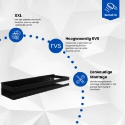 SanitairXL - Doucherek Zwart RVS - 50 Cm Breed - Badkamer Rekje - Douche Rekje - Wandrekje - Hangend Doucherek - Keuken Wandrek -Badkamer Product Winkel 1200x1200 1667