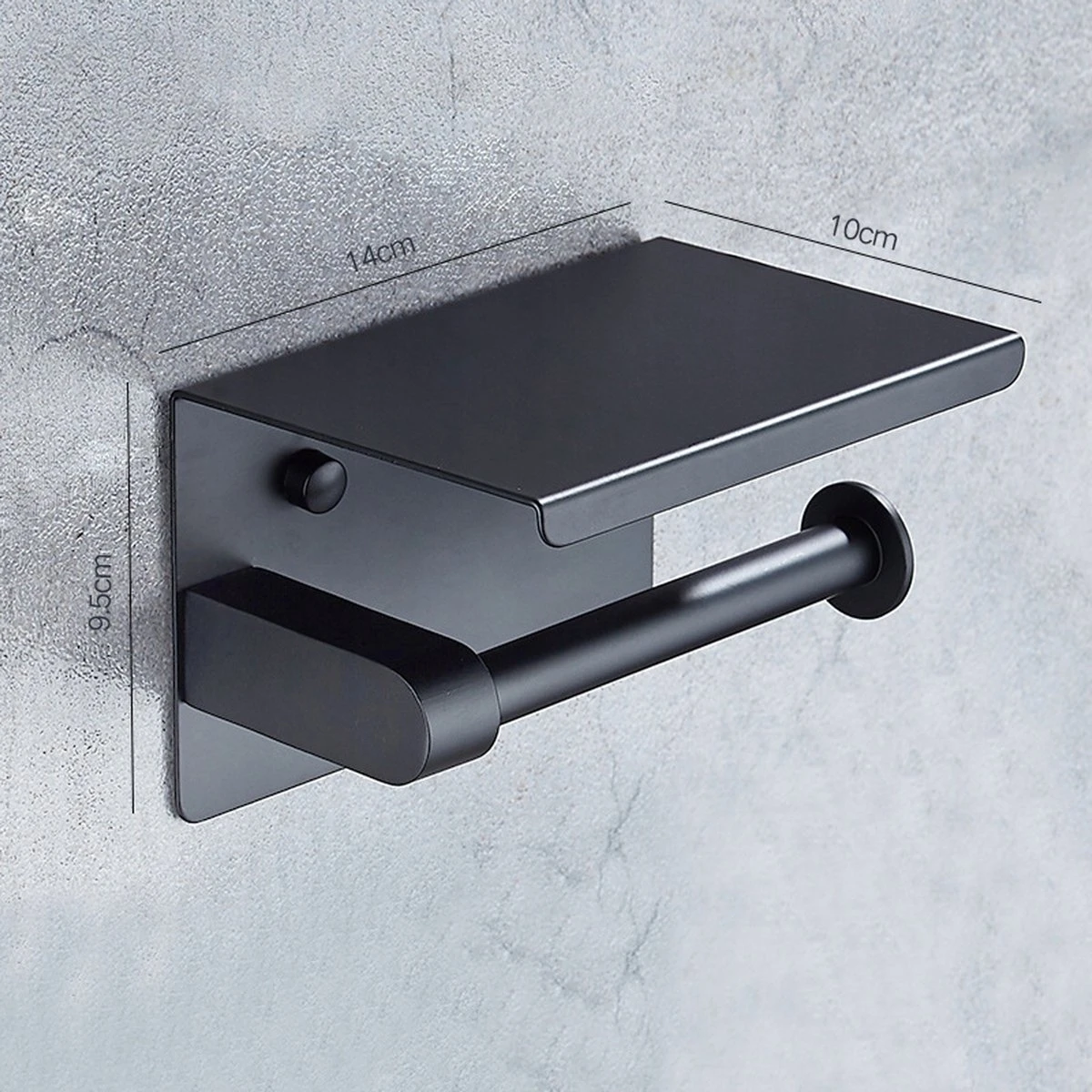 Toiletrolhouder - Wc Rol Houder Met Plankje - Inclusief Haakje - RVS - Waterbestendig - Zwart - Rheme 4 Toiletrolhouder - Wc Rol Houder Met Plankje - Inclusief Haakje - RVS - Waterbestendig - Zwart - Rheme - Afbeelding 2