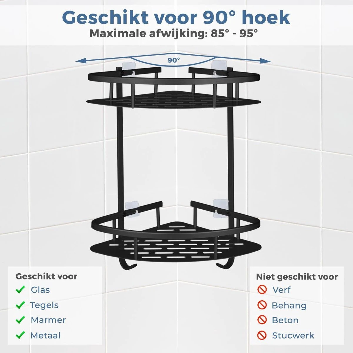 Merkloos Zelfklevend Doucherek 2 Laags - Ophangbaar Hoek Badrek Met Zuignap - Hangend Badkamer Rekje - Douchemandje - Geschikt Voor Muur/Wand Bevestiging - Ophangen Zonder Boren En Schroeven - Roestvrij - Mat Zwart 8 Merkloos Zelfklevend Doucherek 2 Laags - Ophangbaar Hoek Badrek Met Zuignap - Hangend Badkamer Rekje - Douchemandje - Geschikt Voor Muur/Wand Bevestiging - Ophangen Zonder Boren En Schroeven - Roestvrij - Mat Zwart - Afbeelding 6