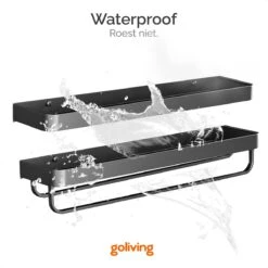 Goliving Doucherek Zonder Boren - Doucherekje- Badkamerrek 2 Laags - Hangend - Wandrek - RVS - Opbergrek - 40cm - Zwart -Badkamer Product Winkel 1200x1200 1720