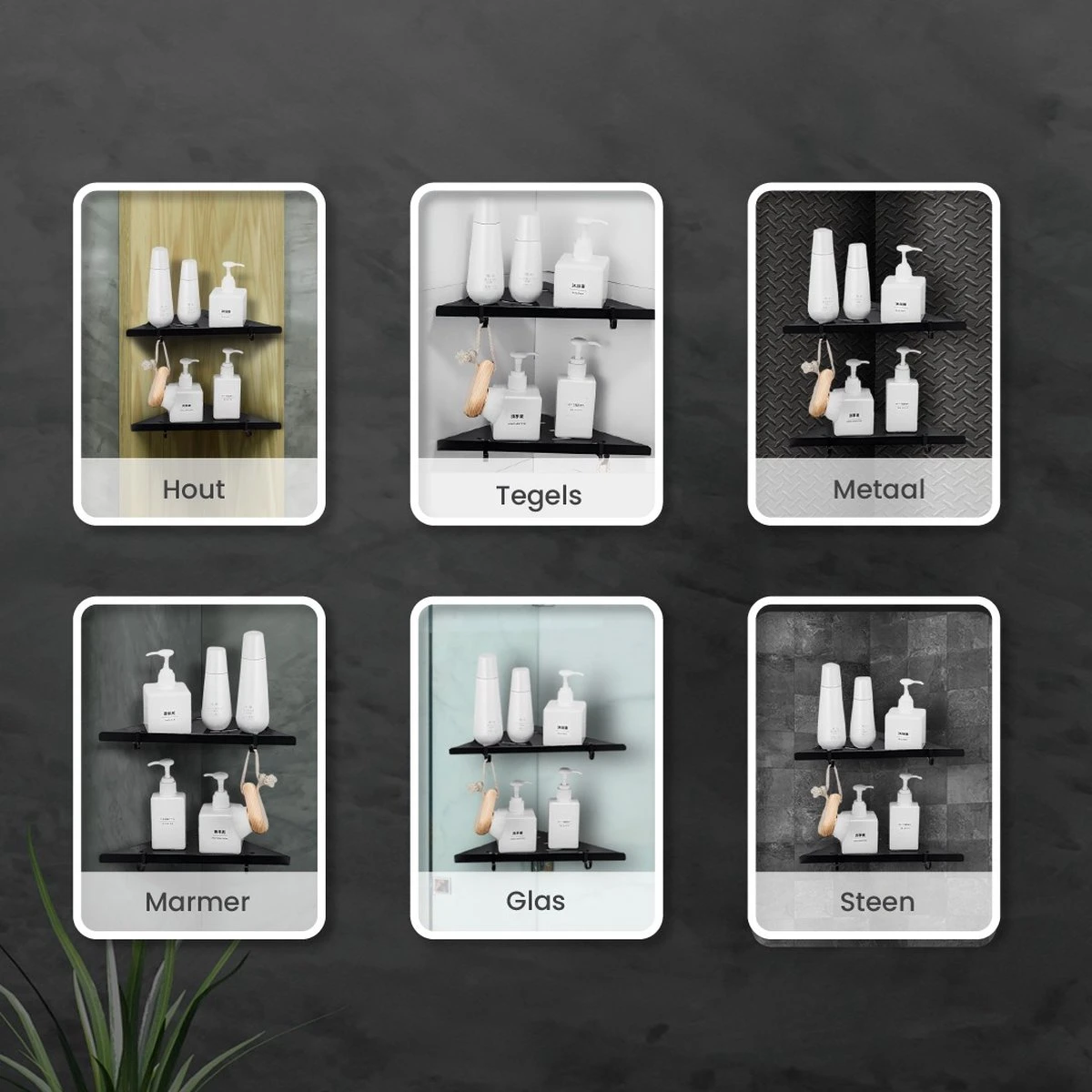 Dubbele Doucherek Zwart Zonder Boren – Sterke Lijmbasis - Badkamer Rek – Hoek – Doucherekjes – Incl. Schroeven – Incl. 2 Haken 6 Dubbele Doucherek Zwart Zonder Boren – Sterke Lijmbasis - Badkamer Rek – Hoek – Doucherekjes – Incl. Schroeven – Incl. 2 Haken - Afbeelding 4