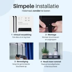 Doucherek Hangend - Ophangbaar Doucherek - Mat Zwart - Badkamerrek - Zonder Boren - Doucherek Aan Douchewand - Doucherekje -Badkamer Product Winkel 1200x1200 1736