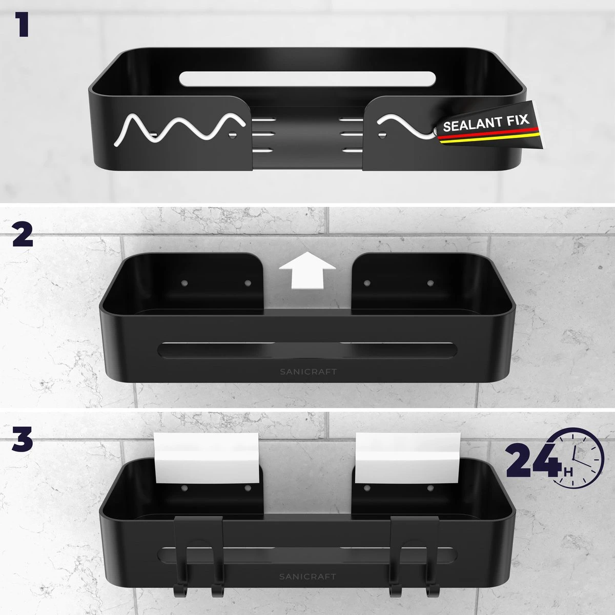 Doucherekje Van Sanicraft® - Doucherekje Zonder Boren - Geschikt Voor Elk Type Muur - Hangend - Roestvrij - 2 Stuks - Zwart 9 Doucherekje Van Sanicraft® - Doucherekje Zonder Boren - Geschikt Voor Elk Type Muur - Hangend - Roestvrij - 2 Stuks - Zwart - Afbeelding 7