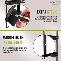 Bonoff Doucherek Zwart – 2 Laags - Doucherek Zonder Boren - Zwart – Doucherek Hangend - Badkamerrek –RVS – Badkamer Accessoires – Stijlvol 17 Bonoff Doucherek Zwart – 2 Laags - Doucherek Zonder Boren - Zwart – Doucherek Hangend - Badkamerrek –RVS – Badkamer Accessoires – Stijlvol -Badkamer Product Winkel 1200x1200 1758