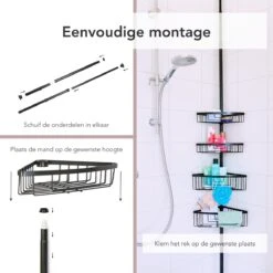 Ogoods Telescopisch Doucherek Inclusief 4 Manden - Zwart - Badkamerrek - Zonder Boren - In Hoogte Verstelbaar - Opbergsysteem -Badkamer Product Winkel 1200x1200 1767
