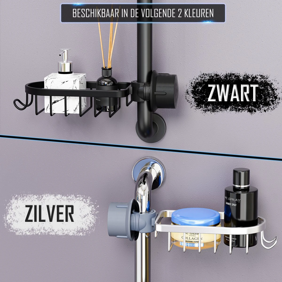 Nolad® - Doucherek Hangend - Doucherek Zonder Boren - Keukenrek - Gootsteen Organizer - Badkamer Accessoires - Zwart 10 Nolad® - Doucherek Hangend - Doucherek Zonder Boren - Keukenrek - Gootsteen Organizer - Badkamer Accessoires - Zwart - Afbeelding 8