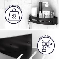 Sanicraft® Doucherekje - Doucherekje Zonder Boren - Geschikt Voor Elk Type Muur - Doucherekje Hangend - Doucheplank - Doucherekje Hoek - Doucherekje Zwart -Badkamer Product Winkel 1200x1200 1778
