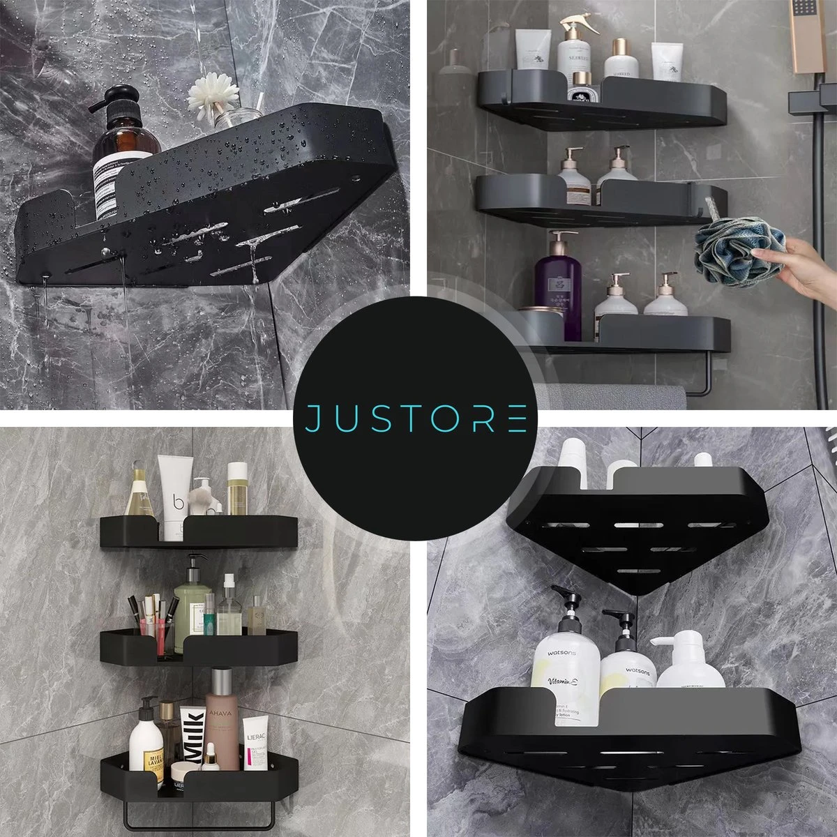 Luxe Doucherek Zonder Boren – 1/2/3 Laags – 32 Cm – Hangend – Aluminium – Zwart 8 Luxe Doucherek Zonder Boren – 1/2/3 Laags – 32 Cm – Hangend – Aluminium – Zwart - Afbeelding 6