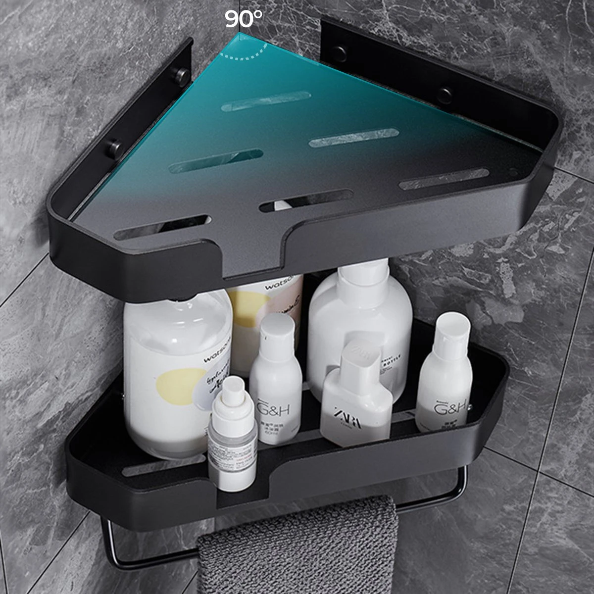 Luxe Doucherek Zonder Boren – 1/2/3 Laags – 32 Cm – Hangend – Aluminium – Zwart 11 Luxe Doucherek Zonder Boren – 1/2/3 Laags – 32 Cm – Hangend – Aluminium – Zwart - Afbeelding 9