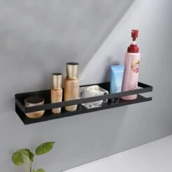 Merkloos Doucherek- Douchemand- Badkamerrek- Badkamer Organiser- Badkamer Organizer-Rekje Voor In De Douche- Badkamer Plank-Rekje Voor Shampoo- RVS- Zonder Boren- Zelfklevend- Rechthoek Vorm- Met Of Zonder Schroeven- Ophangbaar- Met Lijm- 40 Cm- Zwart -Badkamer Product Winkel 1200x1200 1830