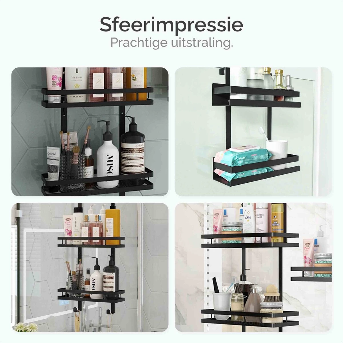 Goliving Doucherek - Doucherek Zonder Boren - Hangend Doucherek - RVS - Twee Laags - Zwart 5 Goliving Doucherek - Doucherek Zonder Boren - Hangend Doucherek - RVS - Twee Laags - Zwart - Afbeelding 3