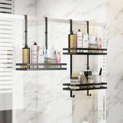 Merkloos Stainless Doucherek Zonder Boren - Douche- En Badrekje - Doucherek Zwart - Doucherek Hangend - Badkamer Accessoires - RVS - 2 Laags -Badkamer Product Winkel 1200x1200 1859