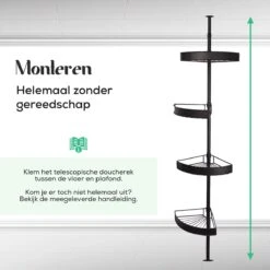 Avint Goods Telescopisch Doucherek Zonder Boren – 4 Laags Badkamerrek Staand – Douche Rek Hoekrek – Zwart -Badkamer Product Winkel 1200x1200 1865