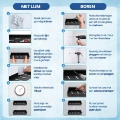 Merkloos Doucherek Zonder Boren 2x 30 Cm – Doucherek – Doucherek Hangend – Badkamerrek – Zonder Boren – IP68 Waterdicht – 4KG Draagkracht – Zwart RVS -Badkamer Product Winkel 1200x1200 1874