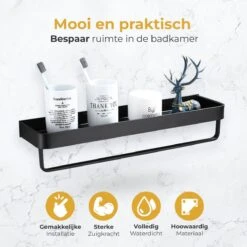 Merkloos Doucherek Zonder Boren 2x 30 Cm – Doucherek – Doucherek Hangend – Badkamerrek – Zonder Boren – IP68 Waterdicht – 4KG Draagkracht – Zwart RVS -Badkamer Product Winkel 1200x1200 1877