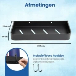 Merkloos Doucherek Zonder Boren 2x 30 Cm – Doucherek – Doucherek Hangend – Badkamerrek – Zonder Boren – IP68 Waterdicht – 4KG Draagkracht – Zwart RVS -Badkamer Product Winkel 1200x1200 1882