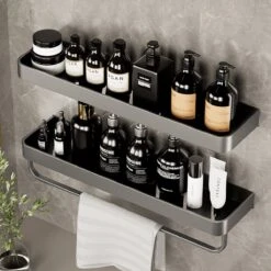 Merkloos Doucherek Zonder Boren 2x 30 Cm – Doucherek – Doucherek Hangend – Badkamerrek – Zonder Boren – IP68 Waterdicht – 4KG Draagkracht – Zwart RVS -Badkamer Product Winkel 1200x1200 1883