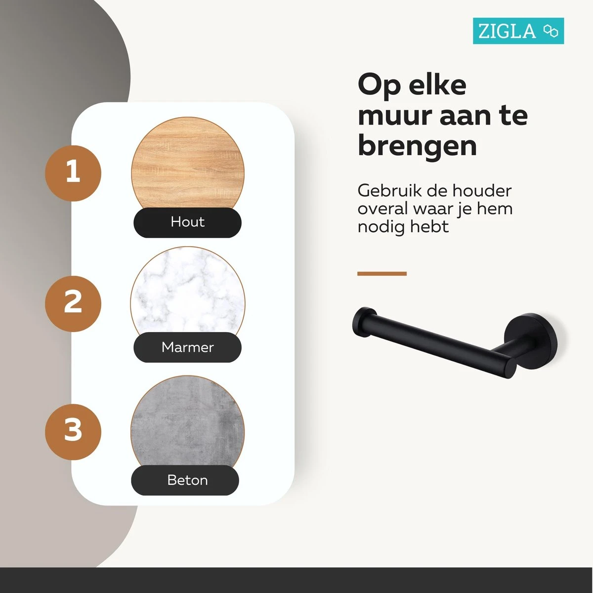 Zigla - WC Rolhouder – Toiletrolhouder – Toiletpapierhouder - WC Rol Houder – RVS – Zwart 11 Zigla - WC Rolhouder – Toiletrolhouder – Toiletpapierhouder - WC Rol Houder – RVS – Zwart - Afbeelding 9