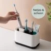Merkloos Tandenborstelhouder Vrijstaand - Badkamer Organizer Met Lekbak - Badkamer Accessoires - 6 Sorteervakken - Tandenborstel - Wit Met Zwart -Badkamer Product Winkel 1200x1200 1940