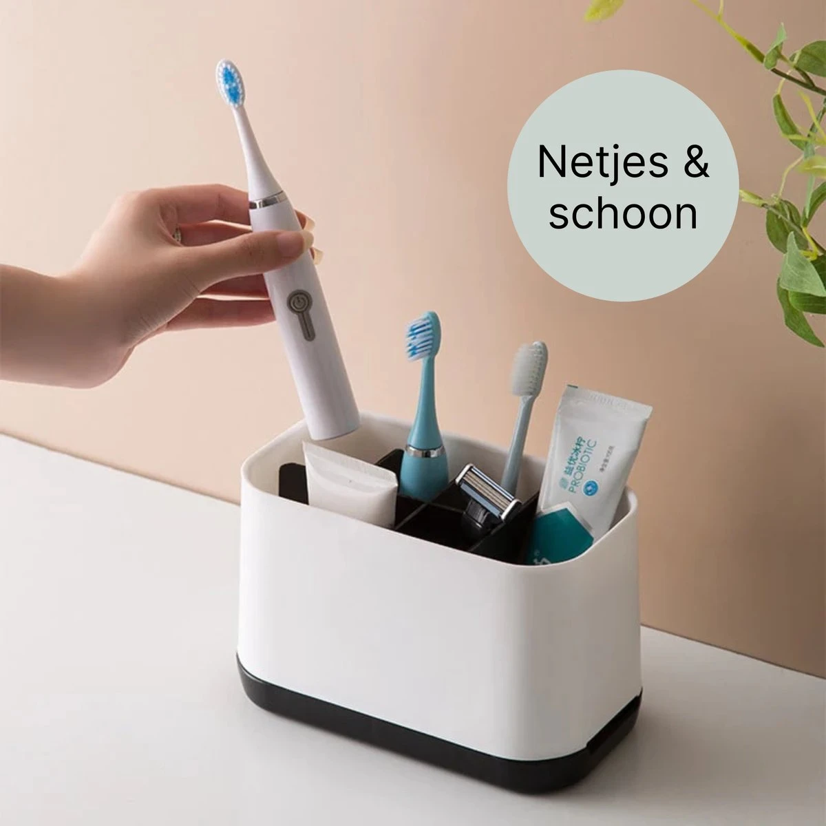 Merkloos Tandenborstelhouder Vrijstaand - Badkamer Organizer Met Lekbak - Badkamer Accessoires - 6 Sorteervakken - Tandenborstel - Wit Met Zwart 3 Merkloos Tandenborstelhouder Vrijstaand - Badkamer Organizer Met Lekbak - Badkamer Accessoires - 6 Sorteervakken - Tandenborstel - Wit Met Zwart
