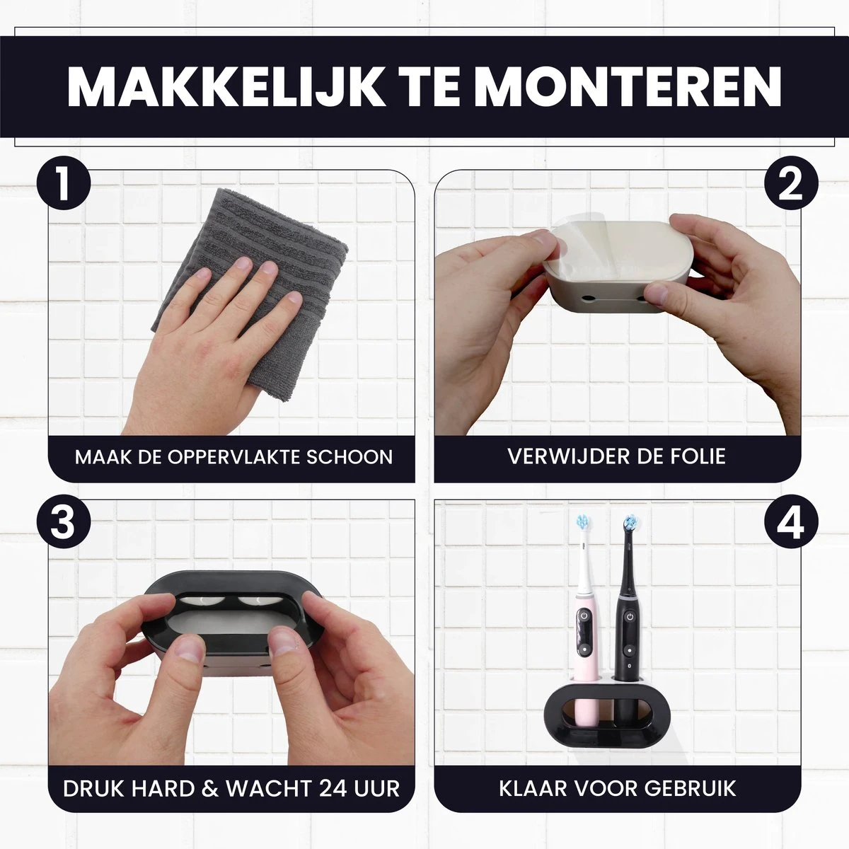 Lenga Tandenborstelhouder - Elektrische Tandenborstel Houder - Dubbele Tandenborstel Houder - Tandenborstel Houder Zwart 5 Lenga Tandenborstelhouder - Elektrische Tandenborstel Houder - Dubbele Tandenborstel Houder - Tandenborstel Houder Zwart - Afbeelding 3