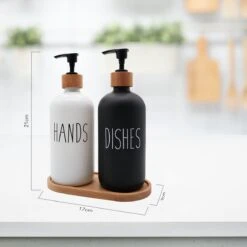 MAESON Glazen Zeepdispener Set Voor Handzeep En Afwasmiddel – Zeeppompje Keuken – Keukenaccesoires - Zwart/Wit -Badkamer Product Winkel 1200x1200 2017