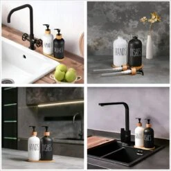 MAESON Glazen Zeepdispener Set Voor Handzeep En Afwasmiddel – Zeeppompje Keuken – Keukenaccesoires - Zwart/Wit -Badkamer Product Winkel 1200x1200 2018