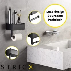 STRICX Toiletrolhouder - Zwart - Zonder Boren - Toilet Rol Houder Tissuebox - Zelfklevend - WC Rolhouder Met Opbergvak Voor Babydoekjes - Met Plankje - Toiletaccessoires -Badkamer Product Winkel 1200x1200 209
