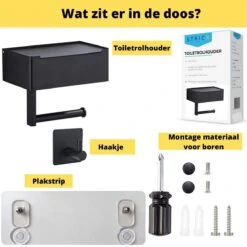 STRICX Toiletrolhouder - Zwart - Zonder Boren - Toilet Rol Houder Tissuebox - Zelfklevend - WC Rolhouder Met Opbergvak Voor Babydoekjes - Met Plankje - Toiletaccessoires -Badkamer Product Winkel 1200x1200 210