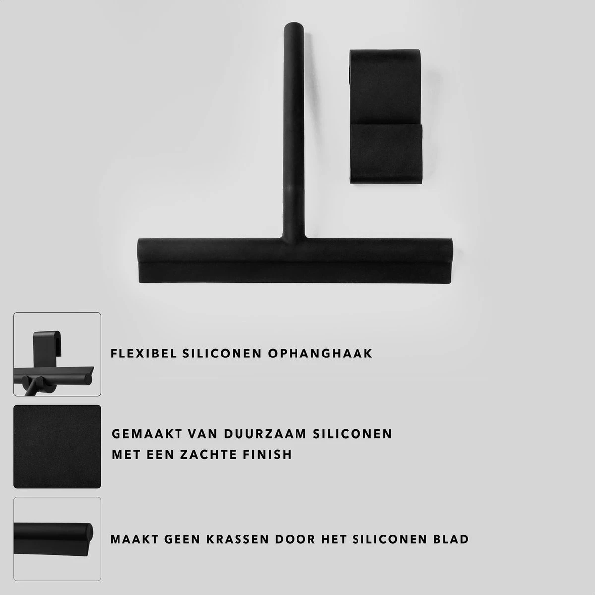 Douchewisser Zwart Met Ophangsysteem- Badkamer Accessoires- Raamwisser- Trekker Douche- Silicone- 21cm X 16cm 6 Douchewisser Zwart Met Ophangsysteem- Badkamer Accessoires- Raamwisser- Trekker Douche- Silicone- 21cm X 16cm - Afbeelding 4