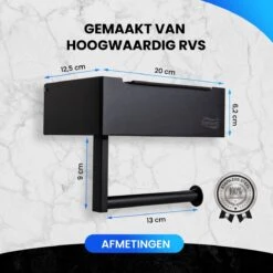 Toiletrolhouder Met Plankje En Bakje - WC Rolhouder Zwart - Opbergvak - Zelfklevend - Zonder Boren - RVS -Badkamer Product Winkel 1200x1200 232