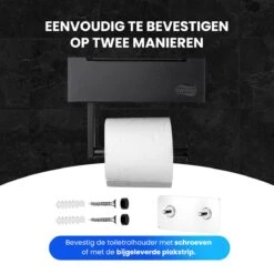 Toiletrolhouder Met Plankje En Bakje - WC Rolhouder Zwart - Opbergvak - Zelfklevend - Zonder Boren - RVS -Badkamer Product Winkel 1200x1200 233