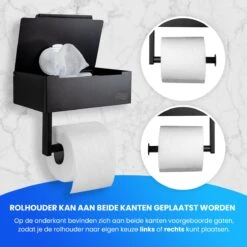 Toiletrolhouder Met Plankje En Bakje - WC Rolhouder Zwart - Opbergvak - Zelfklevend - Zonder Boren - RVS -Badkamer Product Winkel 1200x1200 235