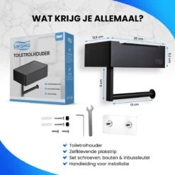 Toiletrolhouder Met Plankje En Bakje - WC Rolhouder Zwart - Opbergvak - Zelfklevend - Zonder Boren - RVS -Badkamer Product Winkel 1200x1200 236