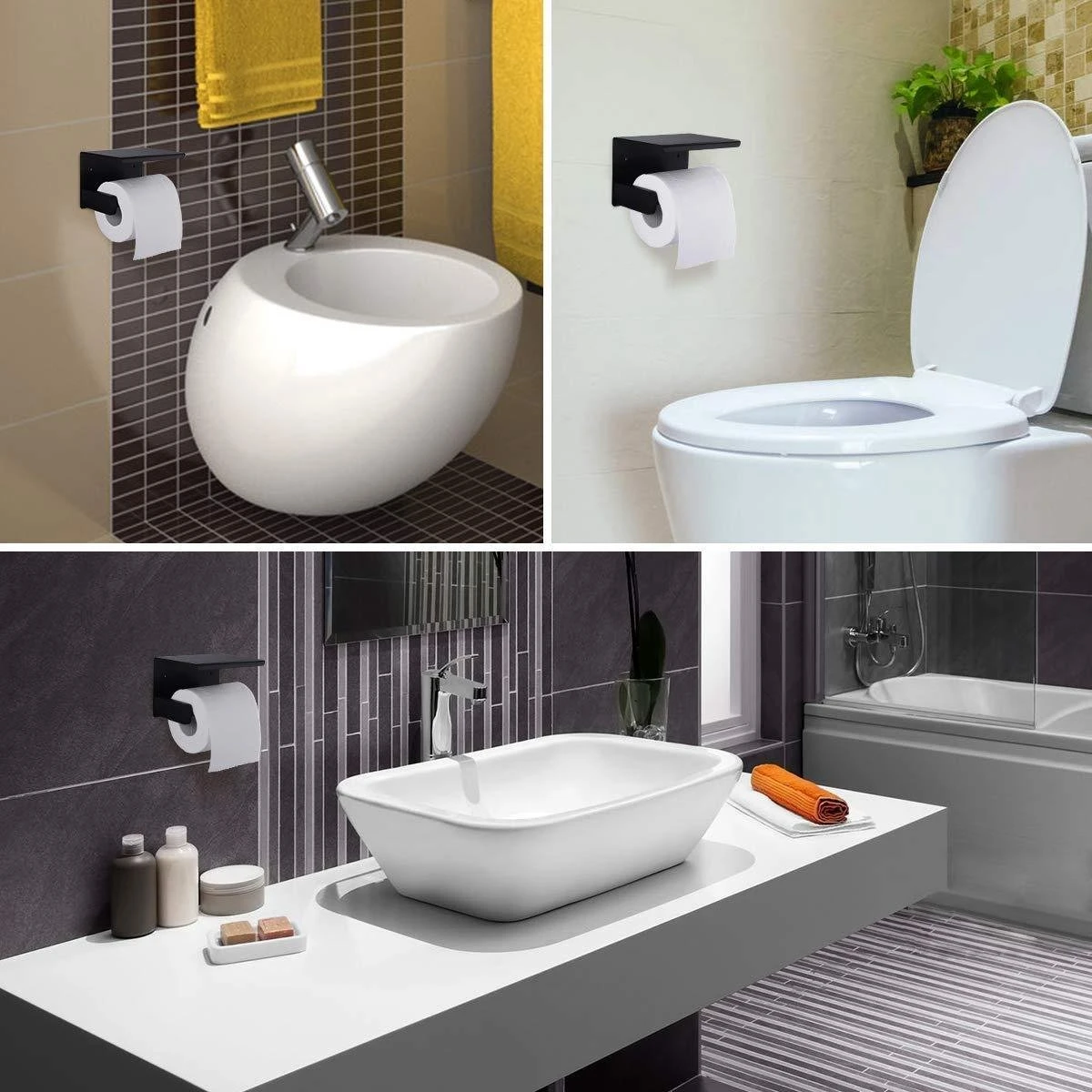 Toiletrolhouder Met Telefoonhouder - Zelfklevend / Boren / Zonder Boren - Incl. Handdoekhaakjes - WC Rolhouder - Zwart 9 Toiletrolhouder Met Telefoonhouder - Zelfklevend / Boren / Zonder Boren - Incl. Handdoekhaakjes - WC Rolhouder - Zwart - Afbeelding 7