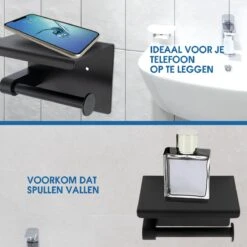 Toiletrolhouder Met Telefoonhouder - Zelfklevend / Boren / Zonder Boren - Incl. Handdoekhaakjes - WC Rolhouder - Zwart 25 Toiletrolhouder Met Telefoonhouder - Zelfklevend / Boren / Zonder Boren - Incl. Handdoekhaakjes - WC Rolhouder - Zwart -Badkamer Product Winkel 1200x1200 266