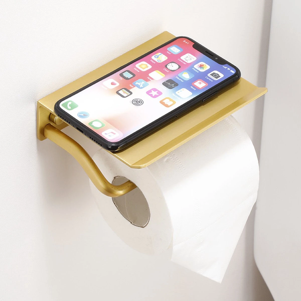 Lopoleis WC Rolhouder RVS – Goud – Toiletrolhouder – Zelfklevend – WC-Rolhouder Zonder Boren – Toiletrolhouder Met Plankje – WC Rolhouder Goud – Badkamer Accessoires 4 Lopoleis WC Rolhouder RVS – Goud – Toiletrolhouder – Zelfklevend – WC-Rolhouder Zonder Boren – Toiletrolhouder Met Plankje – WC Rolhouder Goud – Badkamer Accessoires - Afbeelding 2