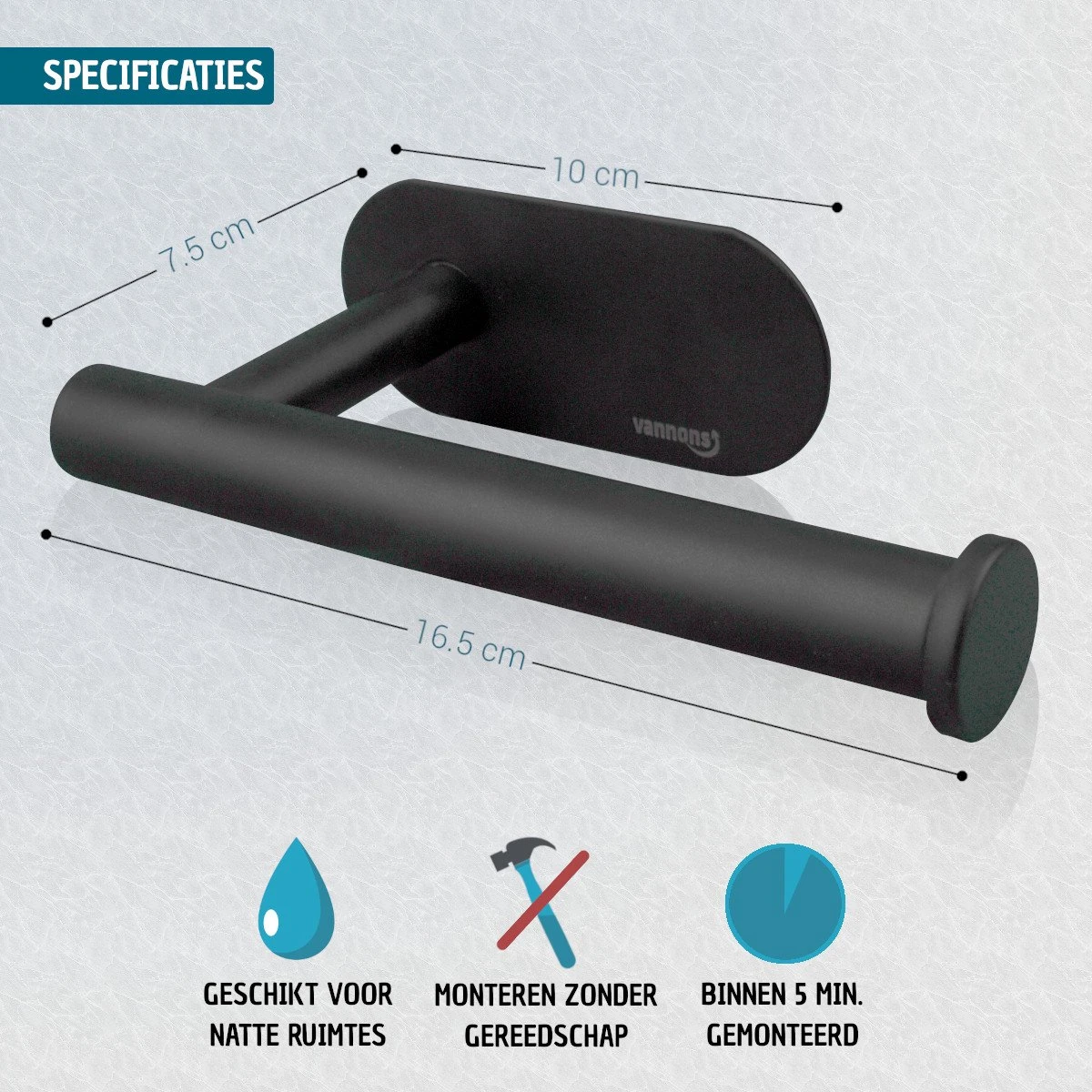 Vannons - Toiletrolhouder - WC Rolhouder Zwart Zonder Boren - Zelfklevend - WC Rol Houder RVS - Zwart 4 Vannons - Toiletrolhouder - WC Rolhouder Zwart Zonder Boren - Zelfklevend - WC Rol Houder RVS - Zwart - Afbeelding 2