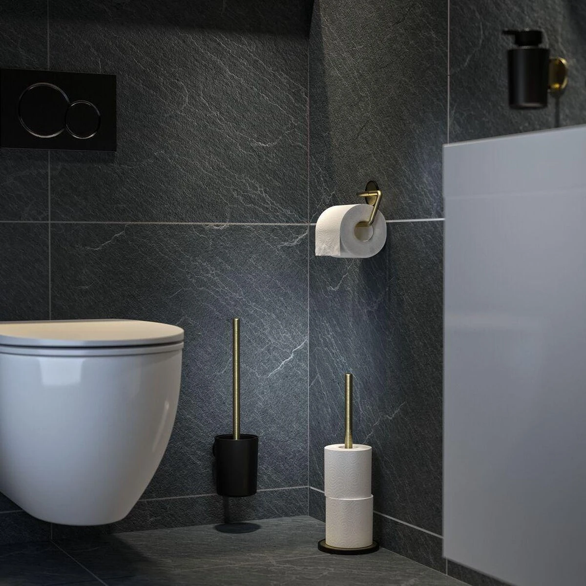 Tiger Tune - Toiletrolhouder Zonder Klep - Messing Geborsteld / Zwart 7 Tiger Tune - Toiletrolhouder Zonder Klep - Messing Geborsteld / Zwart - Afbeelding 5