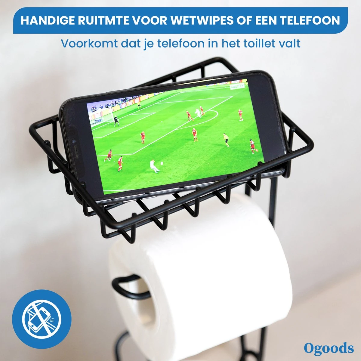 Ogoods Praktische WC Rolhouder – RVS Toiletrolhouder Staand – Rolhouder – Zonder Boren - Toiletrolstandaard - Zwart 6 Ogoods Praktische WC Rolhouder – RVS Toiletrolhouder Staand – Rolhouder – Zonder Boren - Toiletrolstandaard - Zwart - Afbeelding 4