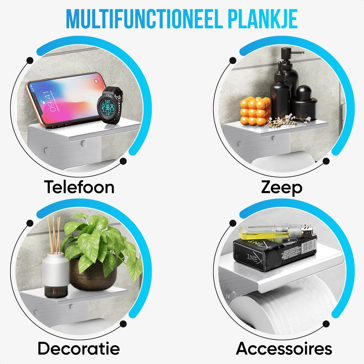 Strex WC Rolhouder Met Plankje - Zilver - Zelfklevend / Boren / Zonder Boren - Toiletrolhouder - WC Papier Houder 11 Strex WC Rolhouder Met Plankje - Zilver - Zelfklevend / Boren / Zonder Boren - Toiletrolhouder - WC Papier Houder - Afbeelding 9