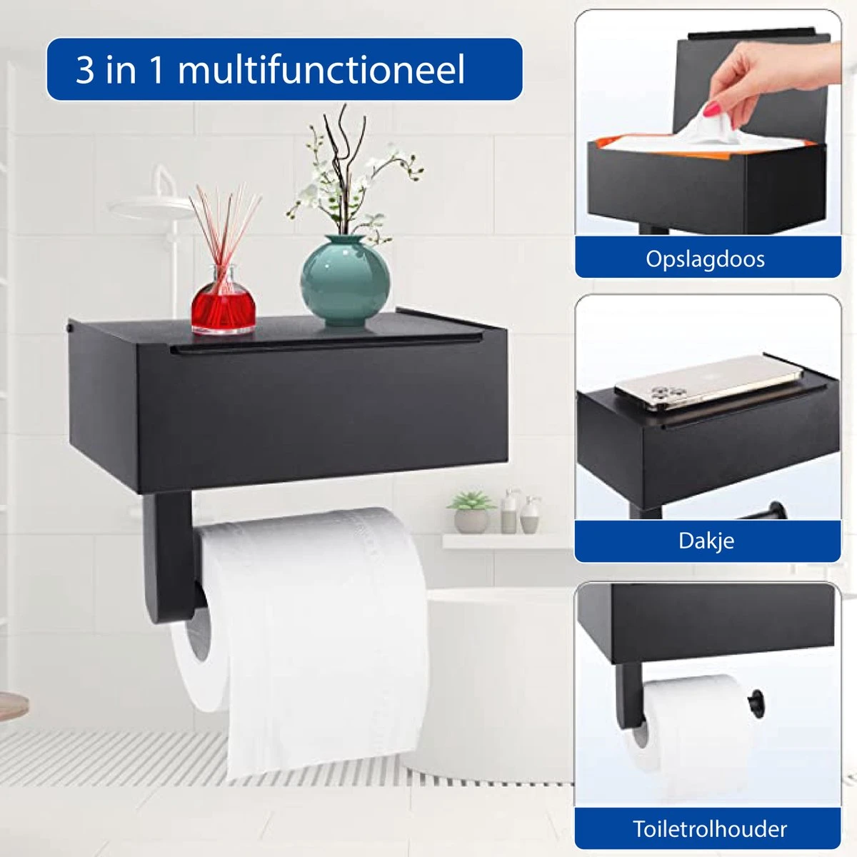 STARMAN WC Rolhouder - Toiletrolhouder Zwart - Badkamer Accessoires - WC Papier Houder 4 STARMAN WC Rolhouder - Toiletrolhouder Zwart - Badkamer Accessoires - WC Papier Houder - Afbeelding 2