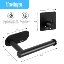 Flusive Toiletrolhouder Met 4 Handdoekhaakjes - Wc Rolhouder - Zelfklevend Zonder Boren - RVS - Zwart -Badkamer Product Winkel 1200x1200 374