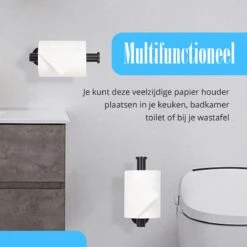 Flusive Toiletrolhouder Met 4 Handdoekhaakjes - Wc Rolhouder - Zelfklevend Zonder Boren - RVS - Zwart -Badkamer Product Winkel 1200x1200 376