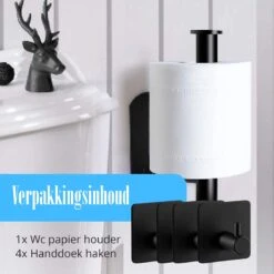 Flusive Toiletrolhouder Met 4 Handdoekhaakjes - Wc Rolhouder - Zelfklevend Zonder Boren - RVS - Zwart -Badkamer Product Winkel 1200x1200 377