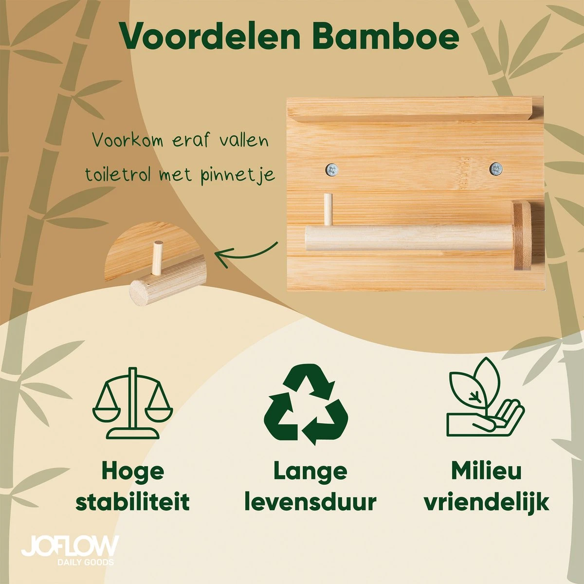 JoFlow® Toiletrolhouder Met Plankje | Wc Rolhouder Staand | Bamboe Badkamer Accessoires | Montage Met Schroeven En/of 3M Plakstrips 7 JoFlow® Toiletrolhouder Met Plankje | Wc Rolhouder Staand | Bamboe Badkamer Accessoires | Montage Met Schroeven En/of 3M Plakstrips - Afbeelding 5