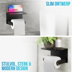 Strex WC Rolhouder Met Plankje - Zwart - Zelfklevend / Boren / Zonder Boren - Toiletrolhouder - WC Papier Houder 15 Strex WC Rolhouder Met Plankje - Zwart - Zelfklevend / Boren / Zonder Boren - Toiletrolhouder - WC Papier Houder -Badkamer Product Winkel 1200x1200 4